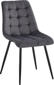 Set van 4 Moderne Eetkamerstoelen –  Grijs - Fluwelen Gewatteerde Stoelen met Ijzeren Poten – Nordic Stoelen voor Keuken en Woonkamer – Zwart Metalen Frame – Minimalistische Eetkamerstoel