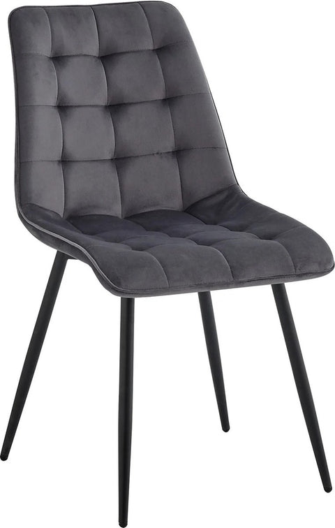 Set van 4 Moderne Eetkamerstoelen –  Grijs - Fluwelen Gewatteerde Stoelen met Ijzeren Poten – Nordic Stoelen voor Keuken en Woonkamer – Zwart Metalen Frame – Minimalistische Eetkamerstoel