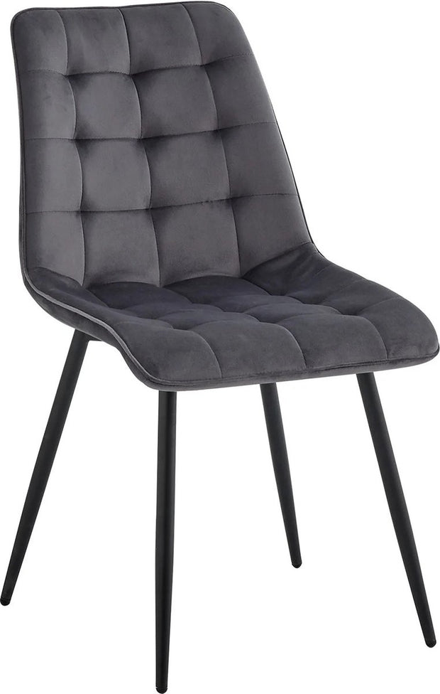 Set van 4 Moderne Eetkamerstoelen –  Grijs - Fluwelen Gewatteerde Stoelen met Ijzeren Poten – Nordic Stoelen voor Keuken en Woonkamer – Zwart Metalen Frame – Minimalistische Eetkamerstoel