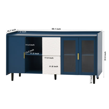Mobiele Dispenser – Koffiebar – Koffiekast – Barwagen – Opbergmeubel – Blauw – 140 cm Hoog – Hardhout Met Metaal