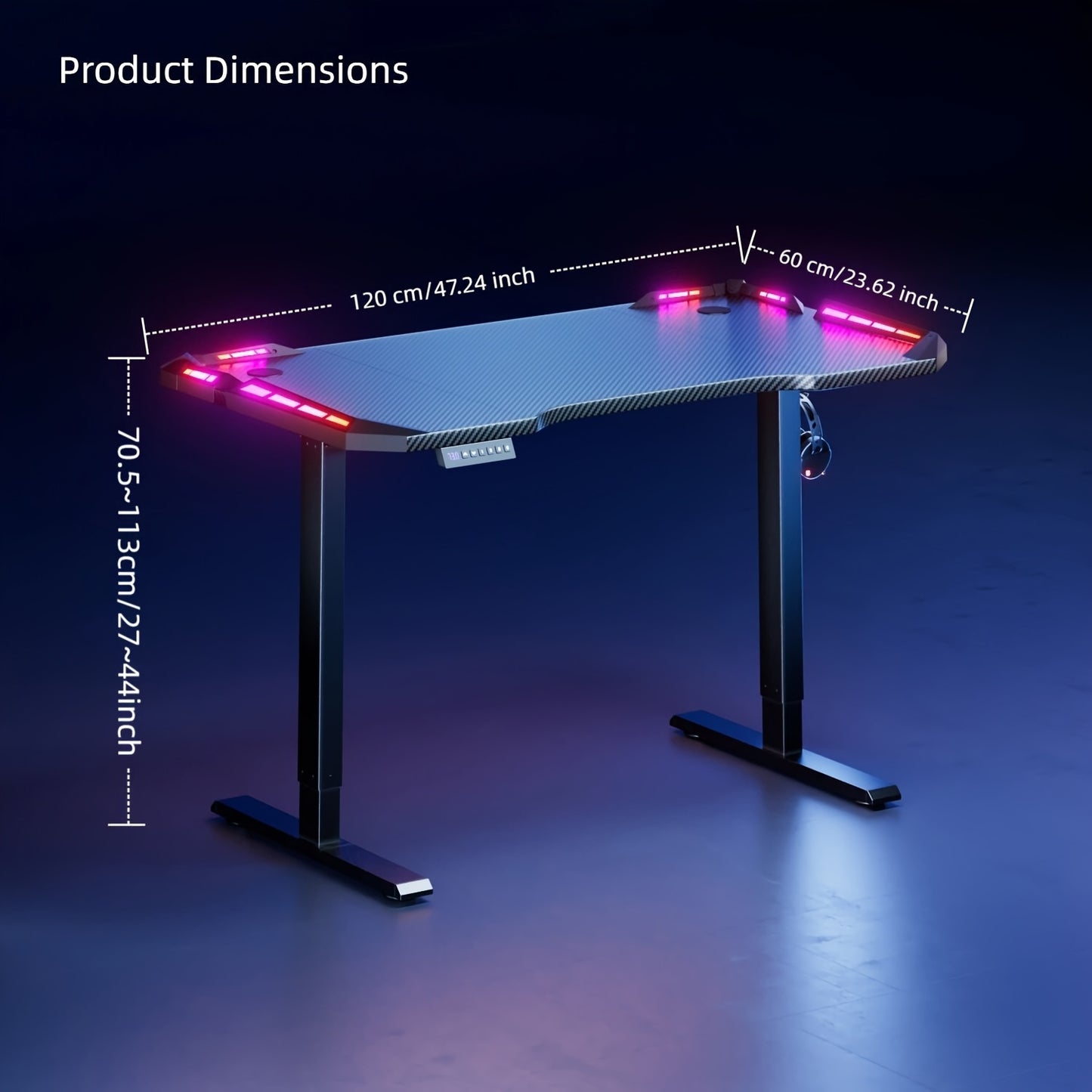 Elektrisch Verstelbaar Bureau – Zit-Sta Bureau – Gaming Bureau – Thuiswerk Bureau – Computer Bureau – 119 cm Carbon Fiber Blad – RGB Verlichting Met Afstandsbediening
