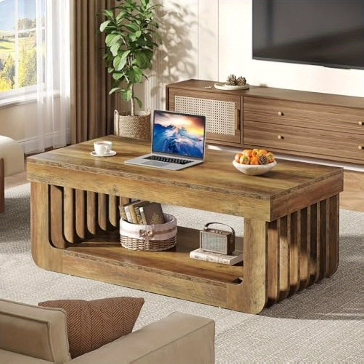 Salontafel – Koffietafel – Woonkamertafel – Bijzettafel – Tafel – 120 cm Breed – Stevige MDF Constructie – 2 Niveaus Opbergruimte