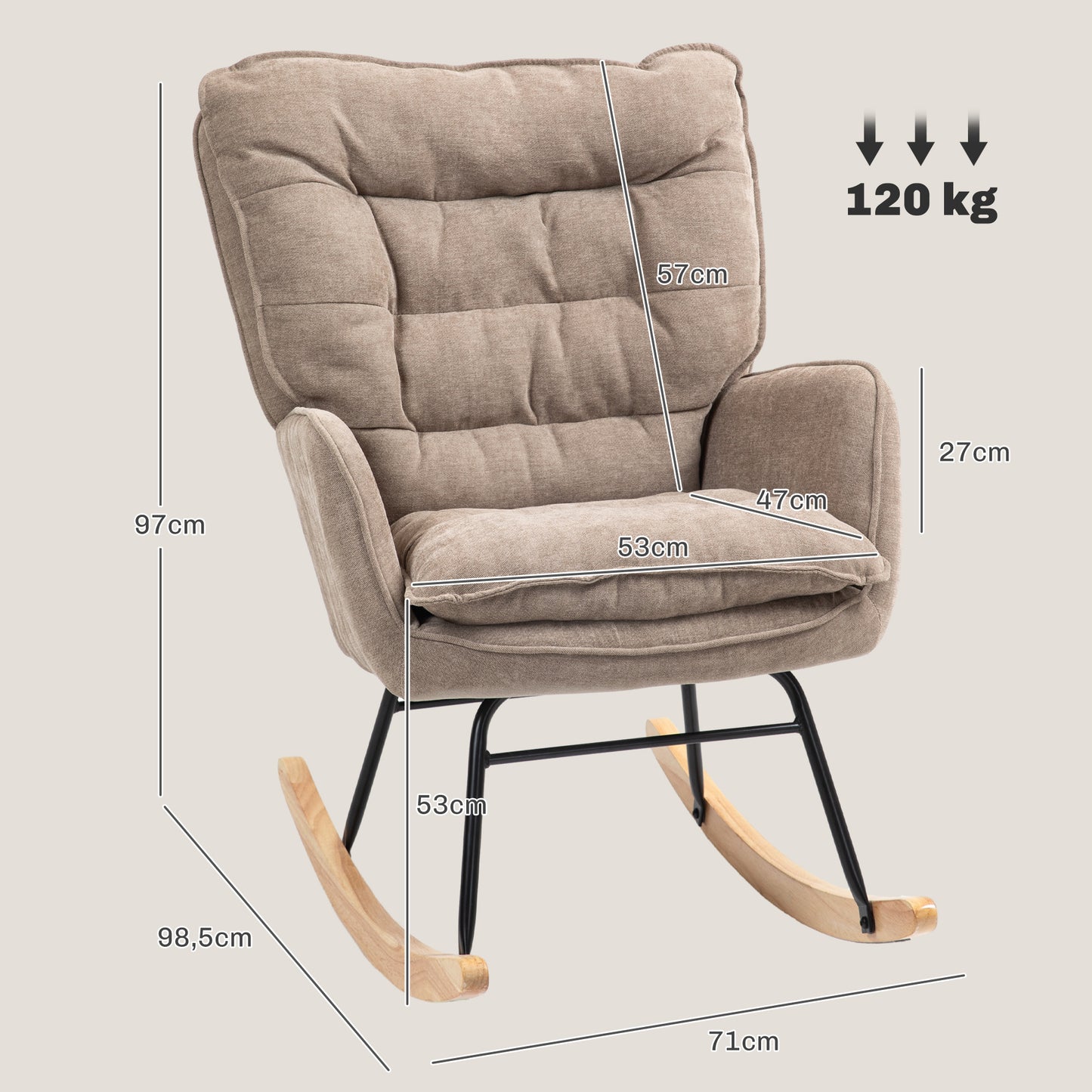 Schommelstoel – Schommelfauteuil – Relaxstoel – Fauteuil – Chenille Bekleding – Ergonomische Rugleuning – Maximaal Draagvermogen 120 kg