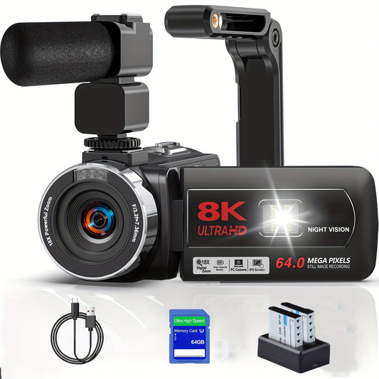 8K Video Recorder Camera – Videocamera – Camcorder – Filmcamera – Digitale Camera – 64MP Sensor – Infrarood Nachtzicht – 18x Digitale Zoom – 3,0-Inch Touchscreen – USB Oplaadbaar – Inclusief Afstandsbediening