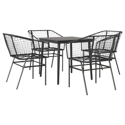 5-delige tuinset – tuintafel set – tuinmeubilair – tuinmeubels – buitentafel – zwart poly rattan – gehard glazen blad – duurzaam metalen frame