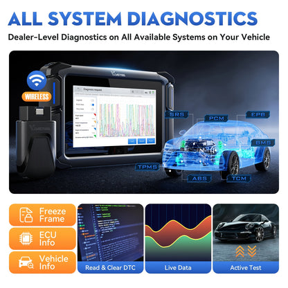 VDIAGTOOL VD70S Car Diagnostic Tools Wireless Automotive Scanner with ECU Coding PMI FCA VAG DOIP 36+ Resets, All System Automotive Scanner Bi-Directional Control ECU Online Code Built in CAN FD DOIP,  Vehicle Diagnostics, Co