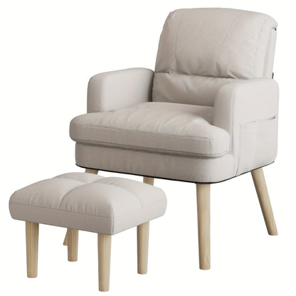 Relaxstoel – Leisure Fauteuil – Verstelbare Fauteuil – Zitstoel – Leunstoel – Verstelbare Rugleuning – Inclusief Voetenbank – Katoen-Linnen Bekleding