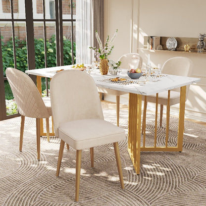 Eetkamerstoel – Stoel Met Armleuningen – Keukenstoel – Accentstoel – Bureau Stoel – Beige Fluwelen Bekleding – Gouden Metalen Poten – Comfortabele Zitting