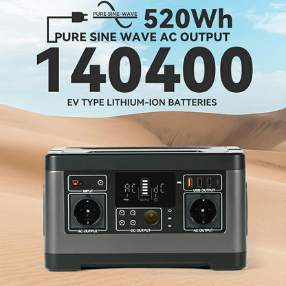 Flashfish Portable Power Station 500watts, 520Wh Emergency Backup Portable Power Station 500W (1000W Peak Power), Lithium Battery Power Bank Power Bank With Pure Sine Wave AC Output For Camping Adventures And Emergencies Powe