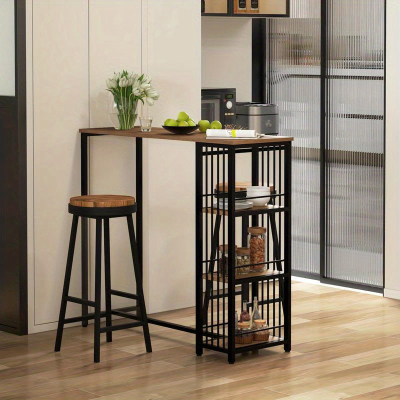 Bar table, high table, kitchen counter, industrial design, 3 shelves, 120 x 40 x 105 cm; black + brown, Kitchen Bar Table, Bar Table with Storage, Bar Table for Kitchen, Dining Table, Kitchen Table, Spacesaving Furniture, Hom