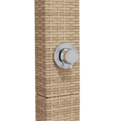 Buitendouche – Tuindouche – Vloerdouche – Zonnedouche – Campingdouche – Beige Poly Rattan & Acaciahout – 50x55x224 cm – Europese Enkele Kraanaansluiting