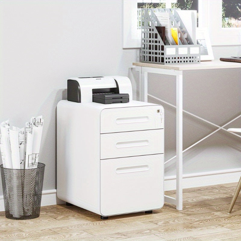 Ladekast Metalen Kassalade – Ladenkast Bureaulade Opbergkast Office Cart – 3 Lades – Mobiel – Staal Wit – Compact – Ruimtebesparend 39x48x59 cm