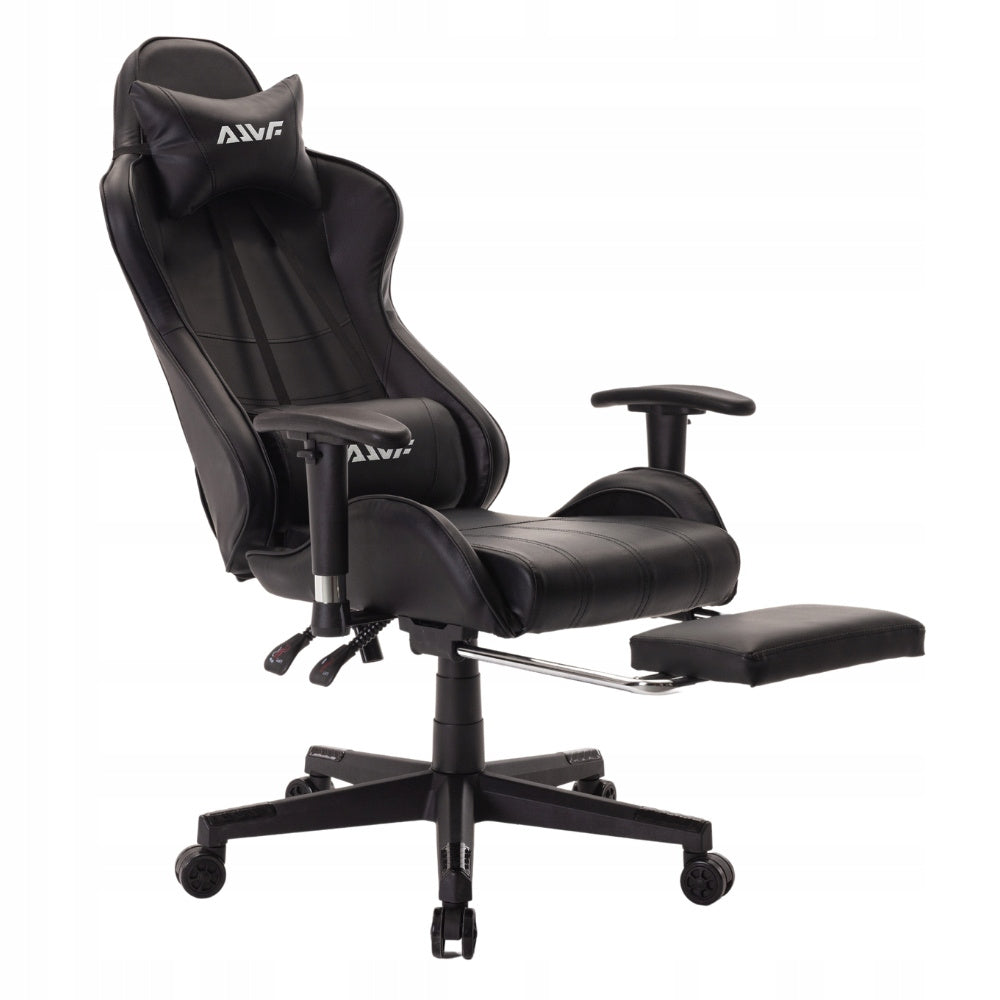 Game stoel – Gamingstoel – Racestoel – Bureaustoel – Fauteuil – Ergonomische Lendensteun – Verstelbare Voetensteun – Zwart Kunstleer – Memory Foam