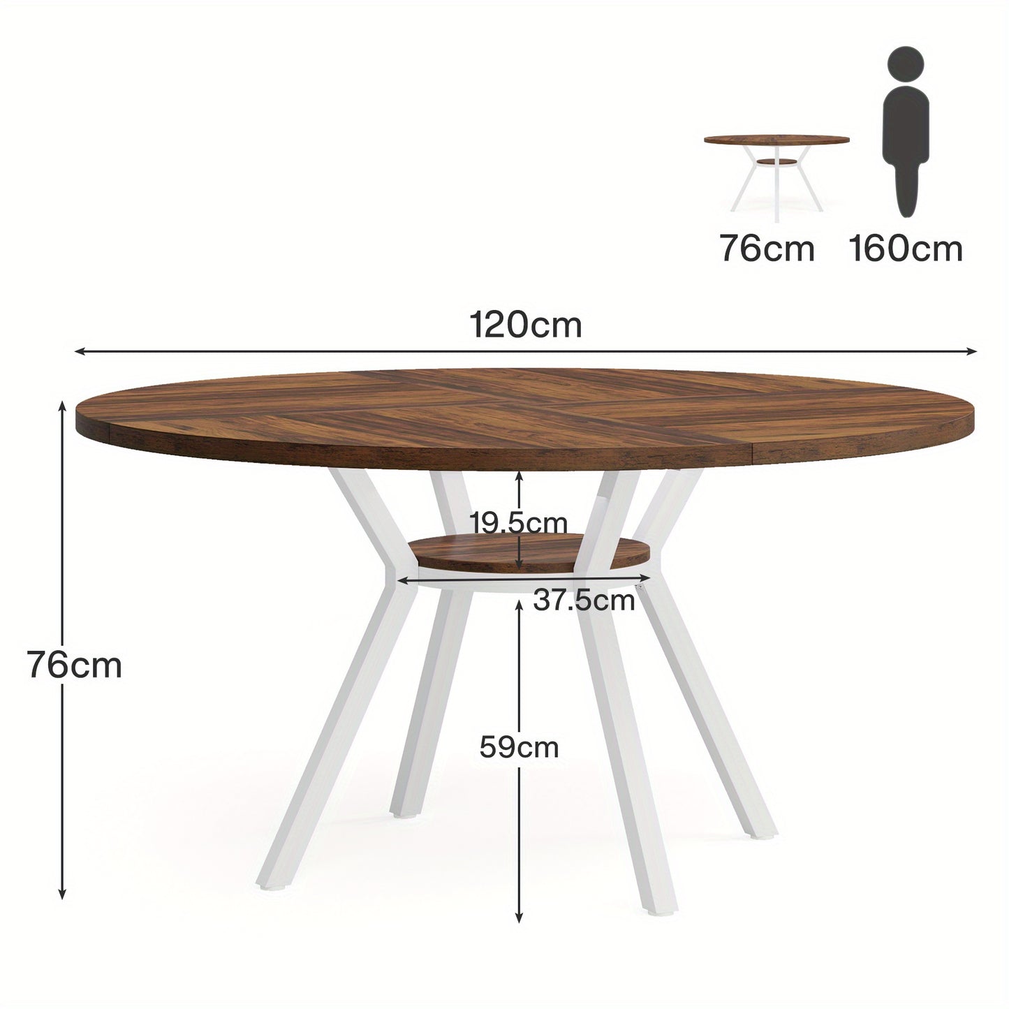 Ronde Eettafel – Eetkamertafel – Keukentafel – Tafel – Ontbijttafel – Modern Design – 119 cm Diameter – Wit Met Gouden Accenten – Gefineerd Hout – Metalen Centrale Poot – Ruimtebesparend – Eenvoudig Zelf Te Monteren