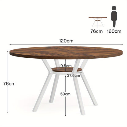 Ronde Eettafel – Eetkamertafel – Keukentafel – Tafel – Ontbijttafel – Modern Design – 119 cm Diameter – Wit Met Gouden Accenten – Gefineerd Hout – Metalen Centrale Poot – Ruimtebesparend – Eenvoudig Zelf Te Monteren