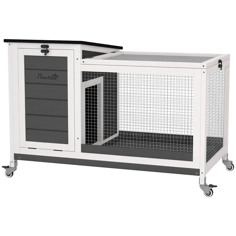 Houten Konijnenhok – Konijnenkooi – Knaagdierhok – Buitenhok – Renhok – Met Wieltjes – Opvouwbaar Dak – 92 x 52 x 67 cm – Geschikt Voor Binnen En Buiten