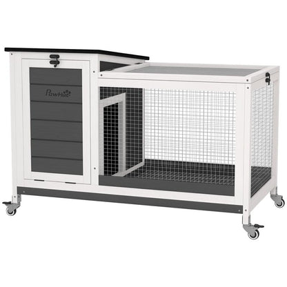 Houten Konijnenhok – Konijnenkooi – Knaagdierhok – Buitenhok – Renhok – Met Wieltjes – Opvouwbaar Dak – 92 x 52 x 67 cm – Geschikt Voor Binnen En Buiten