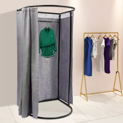 Kledingpaskamer – Kleedruimte – Paskamer – Omkleedruimte – Omkleedcabine – 2-Persoons Capaciteit – Stevig Metalen Frame – Privacy Gordijn – Compact En Eenvoudig In Te Klappen – Grijs