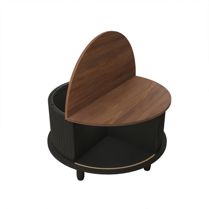 Salontafel – Koffietafel – Bijzettafel – Woonkamertafel – Tafel – Modern Rond – Verborgen Opbergruimte – Stevig Massief Hout