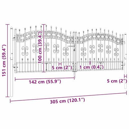 Zwarte Stalen Poort – Tuinpoort – Opritpoort – Erfafscheiding – Metalen Poort – Speerpuntontwerp – 305x151 cm – Weerbestendig & Onderhoudsvriendelijk