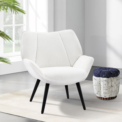 Mid-Century Armstoel – Accentstoel – Fauteuil – Leunstoel – Witte Lounge Stoel – Comfortabele Zitting – Stevige Metalen Poten