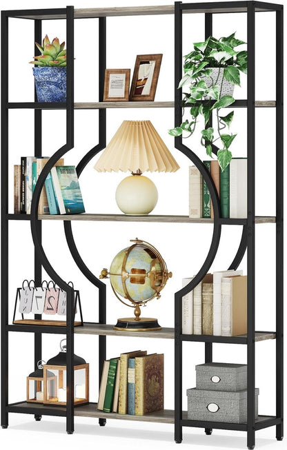 Boekenkast - Boekenrek met 5 Planken - Industrieel Vintage - Kasten Spaanplaat - Grijs en Zwart - 100 x 30 x 180 cm