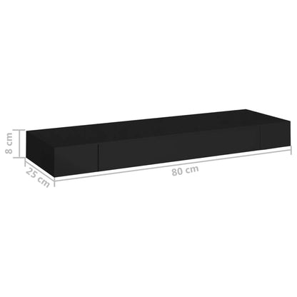 Wandplank – Zwevende Plank – Wandrek – Boekenplank – Muurplank – Met Lade – 80x25x8 cm – Zwart – Space-saving Design – Eenvoudige Montage