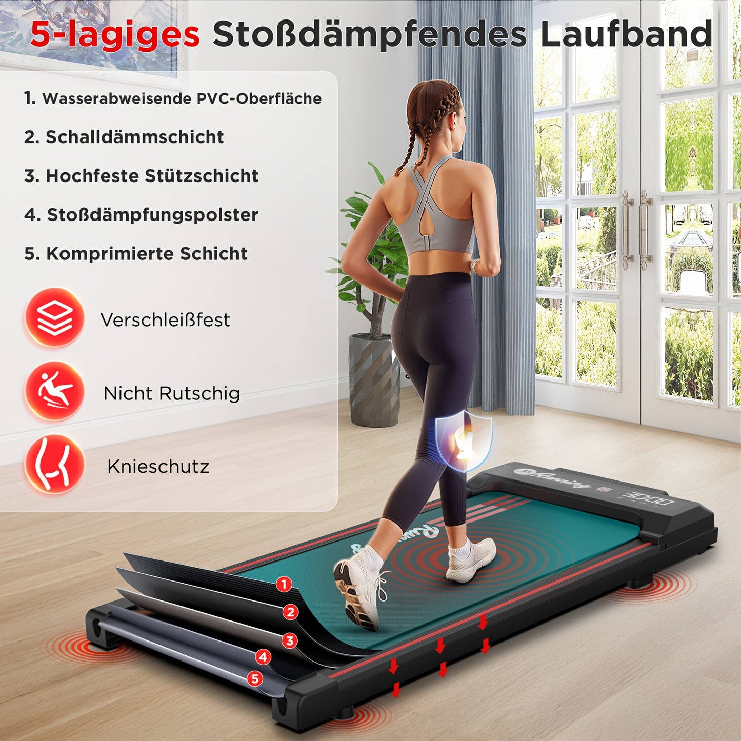 2-in-1 Folding Treadmill with Remote Control & Music Playback, LED Display, 37.5x90cm Running Belt, No-Assembly Design, Quiet Operation, Compact Space-Saving Home Gym Equipment with App Connectivity, 220-240V, European Plug,