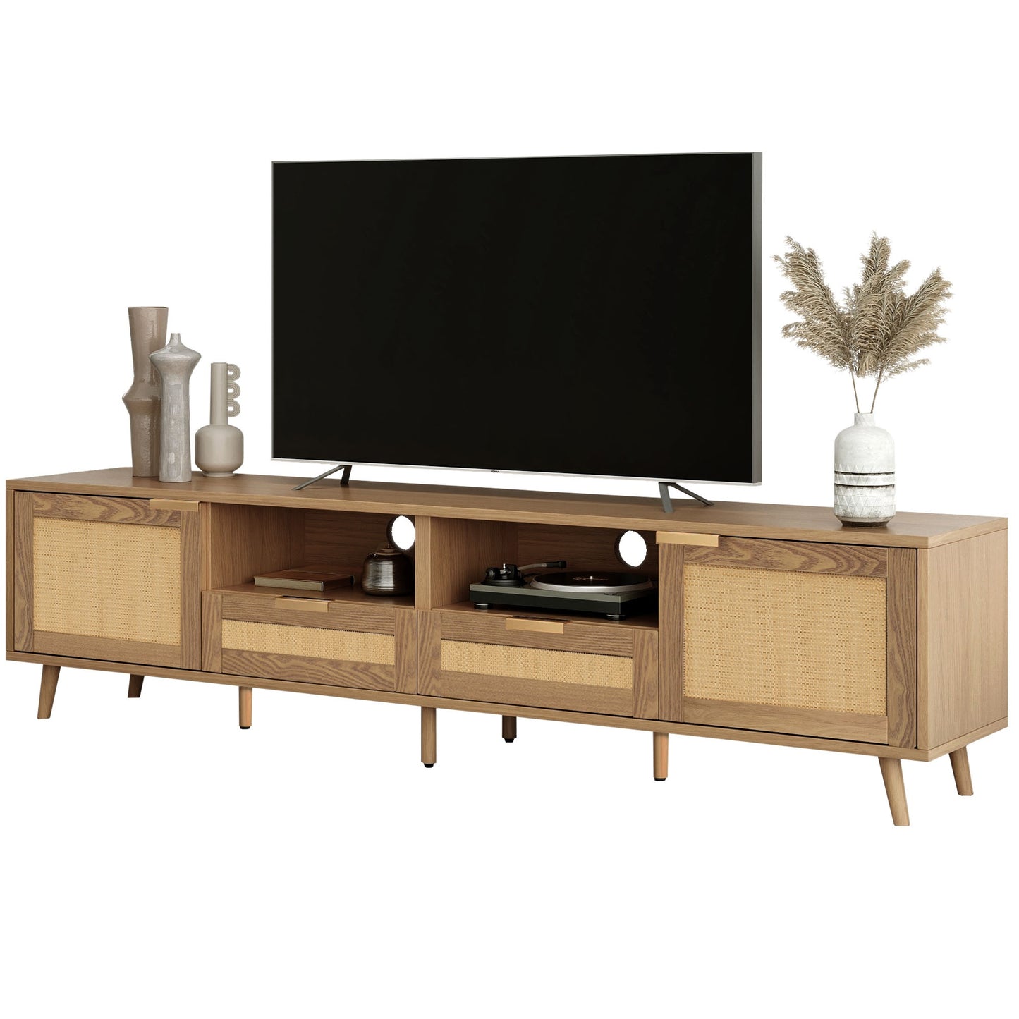 TV Meubel – Tv Kast – Lowboard – Tv Dressoir – Tv Meubel Licht Hout – 200 cm Breed – Massief Houten Poten