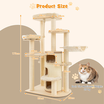 Krabpaal – Kattenboom – Krabmeubel – Kattenhuis – Klimpaal – Extra Groot & Robuust – Luxe Pluche Kussens – Wit