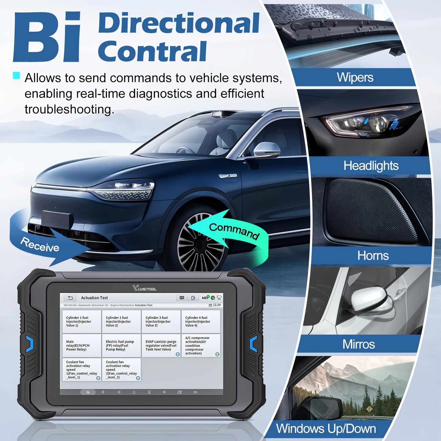 VDIAGTOOL VD80BT Wireless Car Diagnostic Tools, Bidirectional Scan Scanner WIFI Scanner with Topology, Automotive Scanner Coding ECU Online Coding CAN FD DOIP FCA, with 38+ special diagnostic services, Car Diagnostic Scanner,