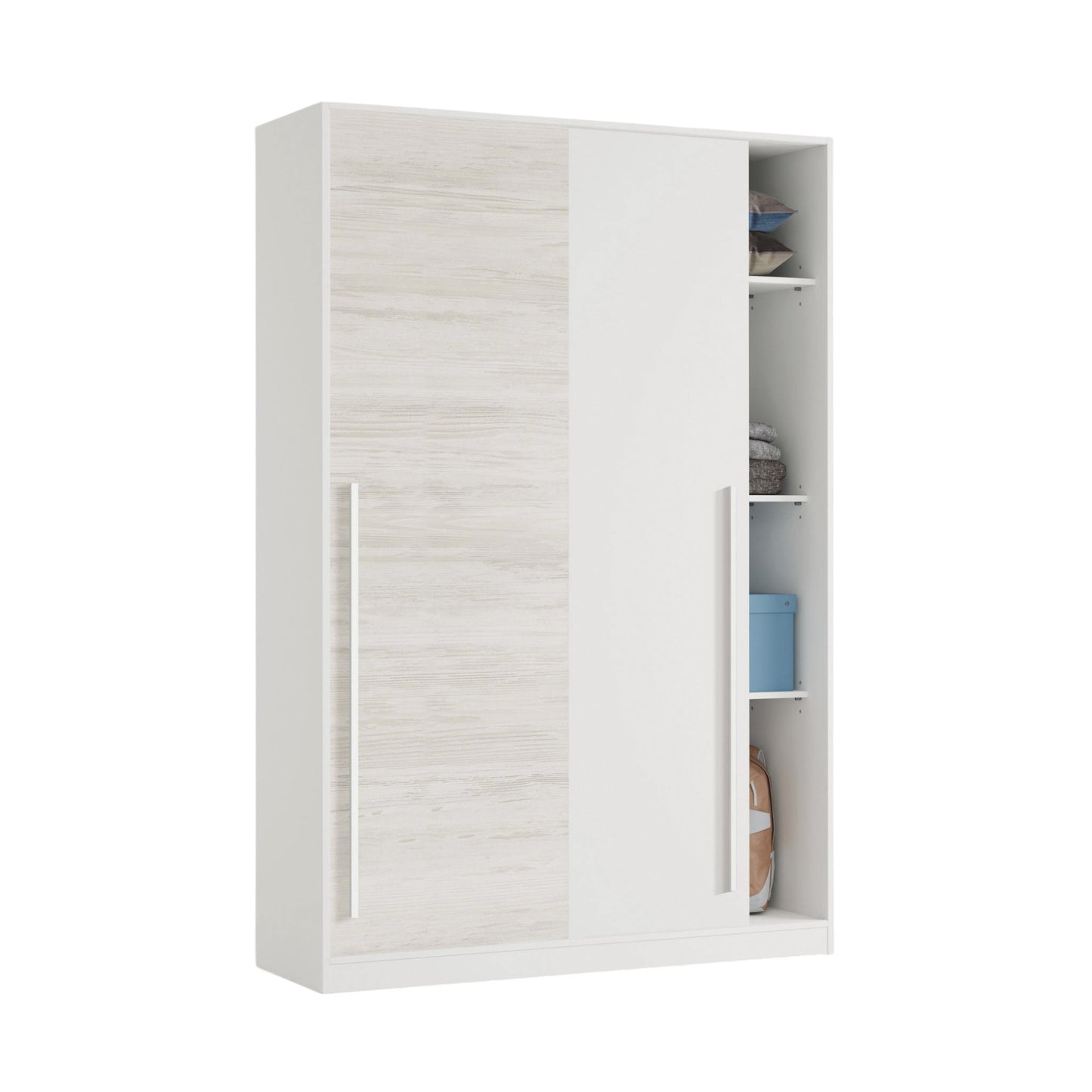 2-Door Wardrobe, Bedroom Closet with Hanging Rod and 3 Shelves, 120x50x200 cm, Available in 2 Colors
