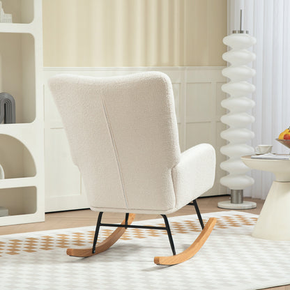 Rocking Chair, Cuddly Upholstery, Thick Padding, Slip-Resistant, Creamy White