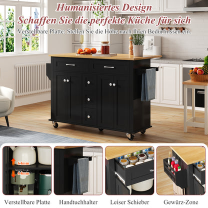 Keukenwagen – Servierwagen – Werktafel – Kantoorwagen – Opbergwagen – Uitklapbaar Werkblad 120×65 cm – 5 Lades & 2 Kasten