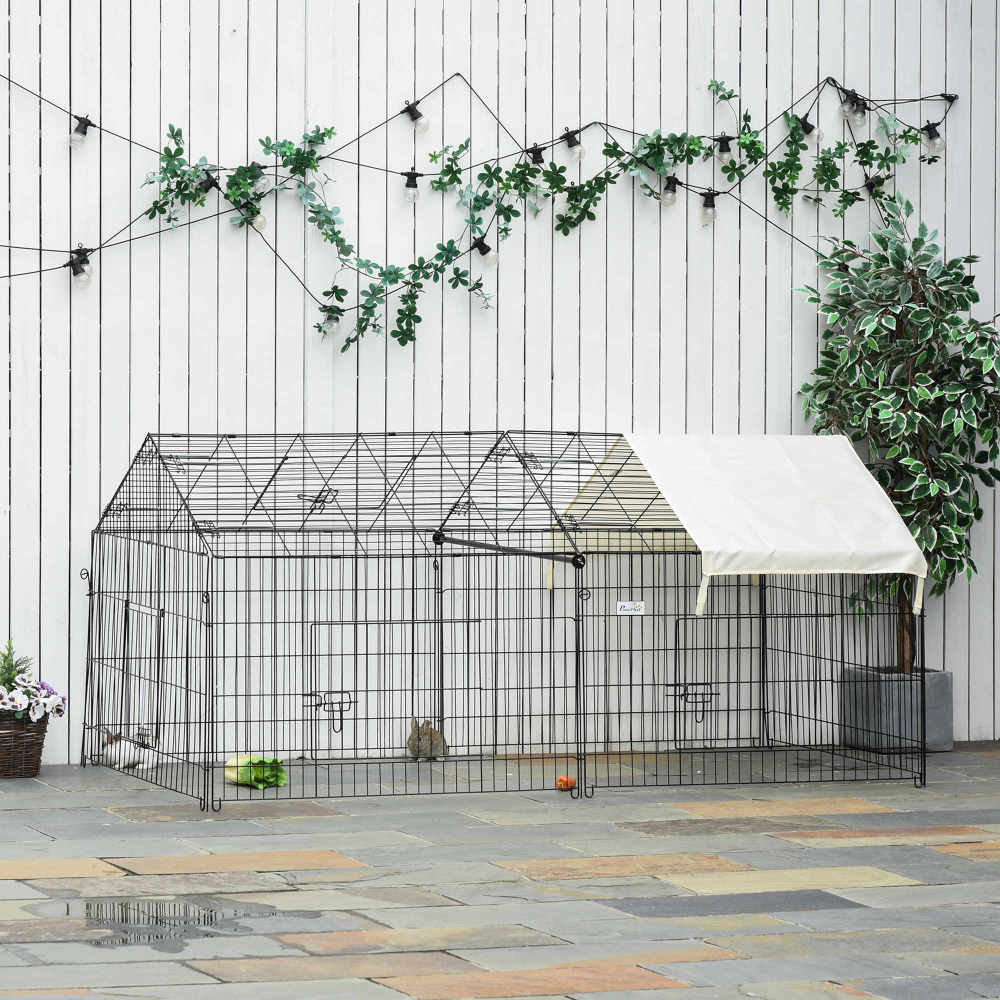 Buitenren Konijnenren Knaagdierren Dierenren Kippenren – Zwart – Weerbestendig Staal – 220x103x103 cm – Met Zonwering