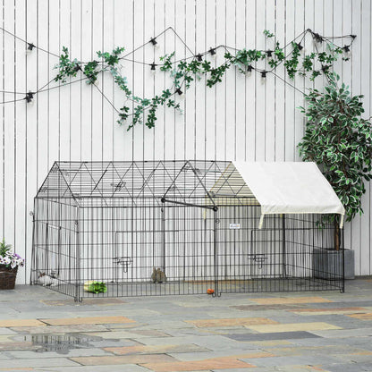 Buitenren Konijnenren Knaagdierren Dierenren Kippenren – Zwart – Weerbestendig Staal – 220x103x103 cm – Met Zonwering