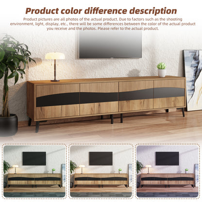 TV-meubel – TV-kast – TV-meubel woonkamer – Lowboard – Mediaconsol – Natuurlijke Houtkleur Met Zwarte Accenten – 180 cm Breed Met 4 Kasten En 30 kg Draagvermogen
