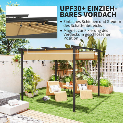 3x3m Garden Pergola with Adjustable Roof - Metal Frame, UPF30+ Sun Protection, Beige, Ideal for Veranda & Terrace, Outdoor Furniture, Patio Accessories