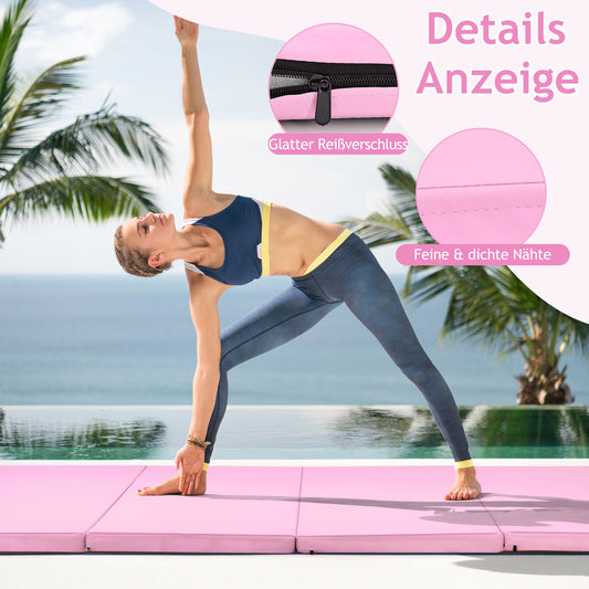 Gymnastiekmat – Yogamat – Fitnessmat – Turnmat – Oefenmat – Opvouwbaar 4 Panelen – Lichtgewicht Met Draaggrepen – Roze