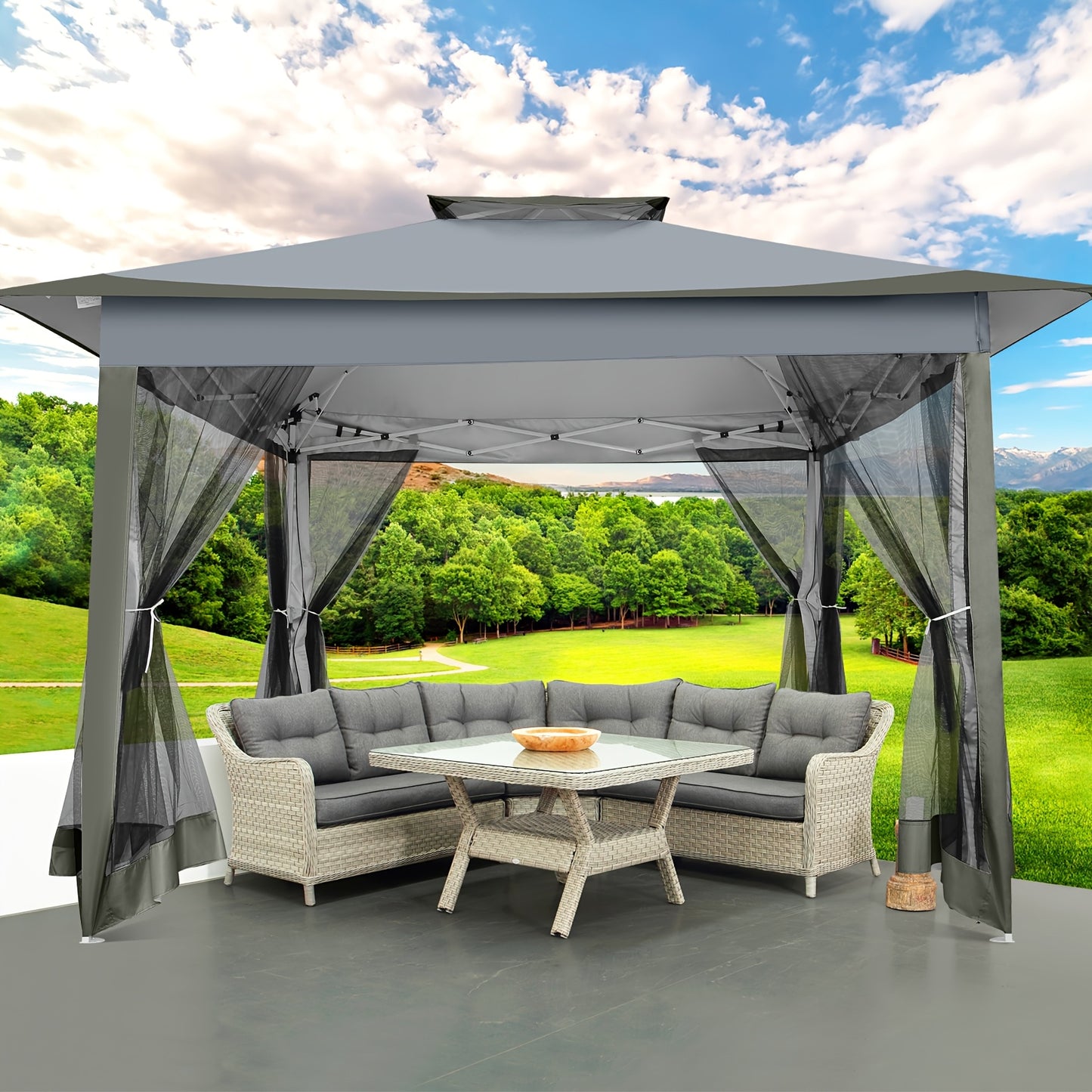 Pop-up Partytent – Vouwtent – Tuin Tent – Kampeertent – Camping Tent – Lichtgrijs – Automatisch Dak – Insectennet – Dubbel Geventileerd Dak – 3,6x3,6 Meter – Draagtas Inclusief
