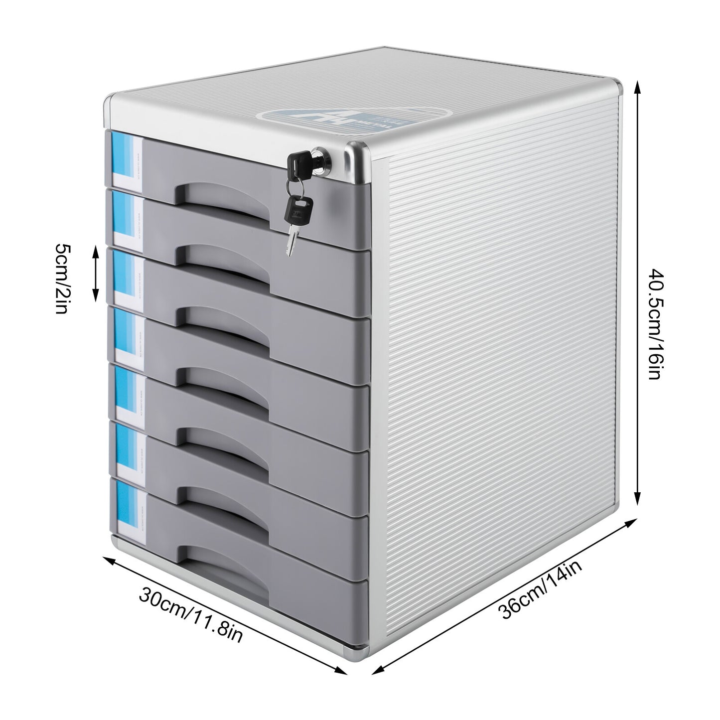 Ladeblok – Ladekast – Archiefkast – Rolcontainer – Opbergkast – 7 Lades – Met Slot en Sleutels – Aluminiumlegering – Compacte Desktop Organizer 30x36x40,5 cm