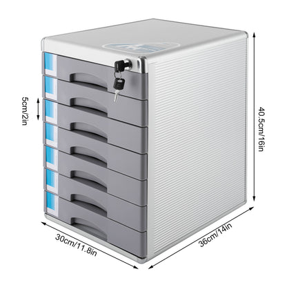 Ladeblok – Ladekast – Archiefkast – Rolcontainer – Opbergkast – 7 Lades – Met Slot en Sleutels – Aluminiumlegering – Compacte Desktop Organizer 30x36x40,5 cm
