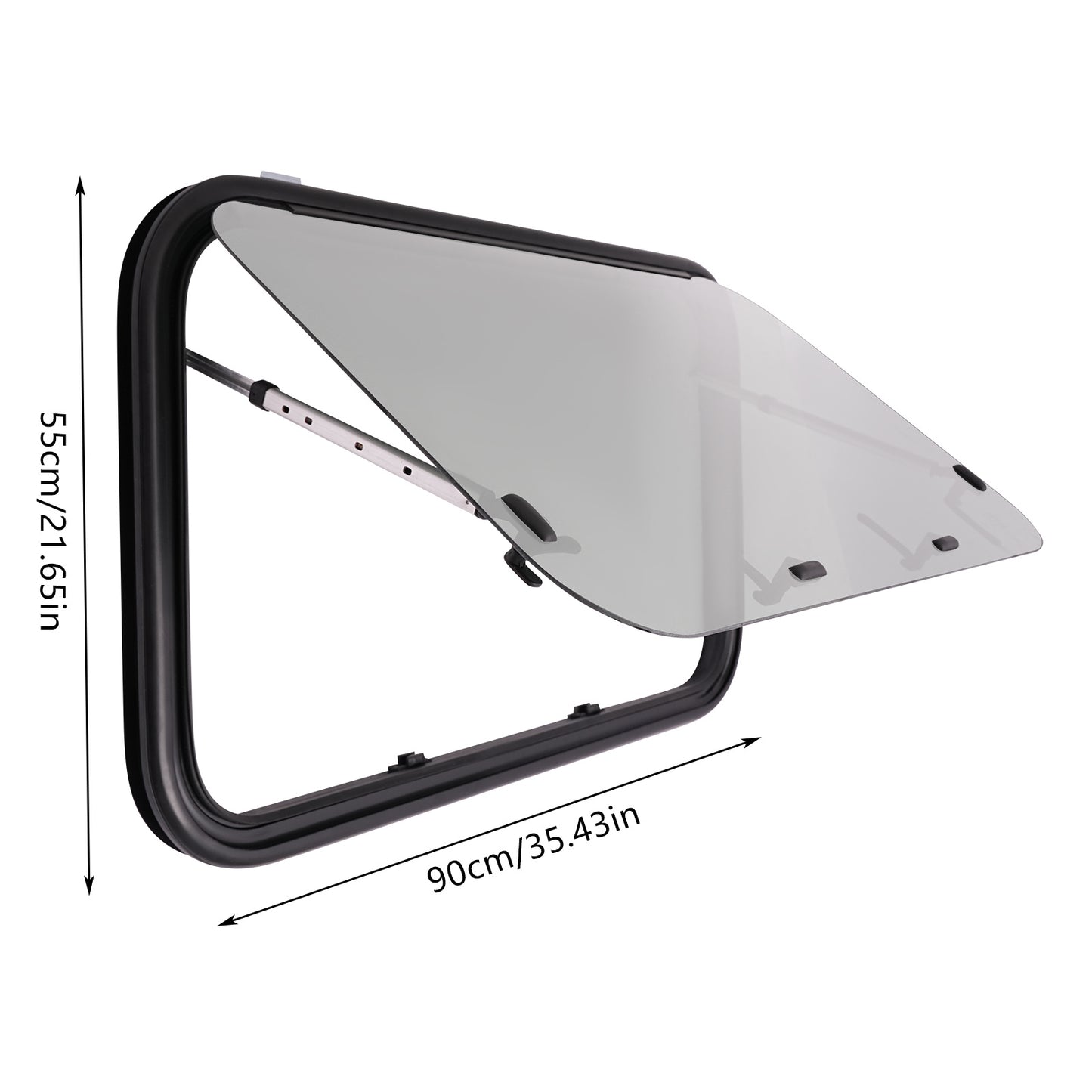 Camperraam – Camper Uitzetraam – Caravan Raam – Motorhome Raam – Uitschuifraam – Gehard Glas 4mm – Nooduitgang 65° Openend – Aluminium Frame
