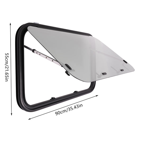 Camperraam – Camper Uitzetraam – Caravan Raam – Motorhome Raam – Uitschuifraam – Gehard Glas 4mm – Nooduitgang 65° Openend – Aluminium Frame