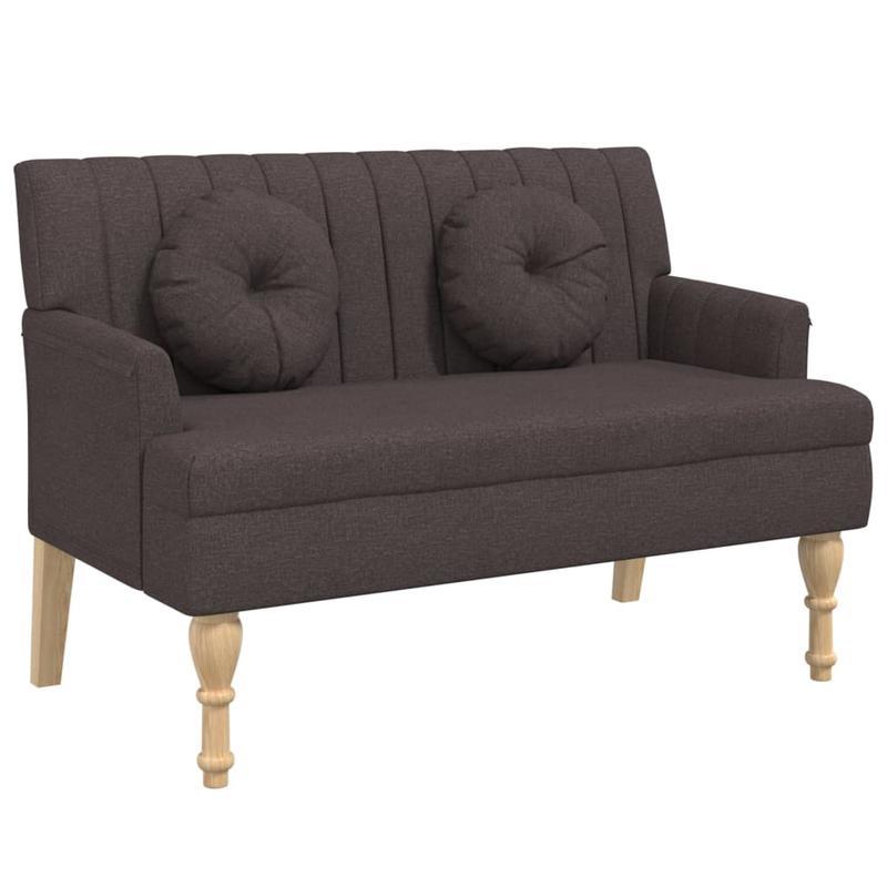 Bankje – Zitbank – Halbankje – Woonkamerbank – Slaapkamerbank – Massief Houten Frame – Donkerbruin Champagne Met Pluche Kussens – 114x65x75 cm