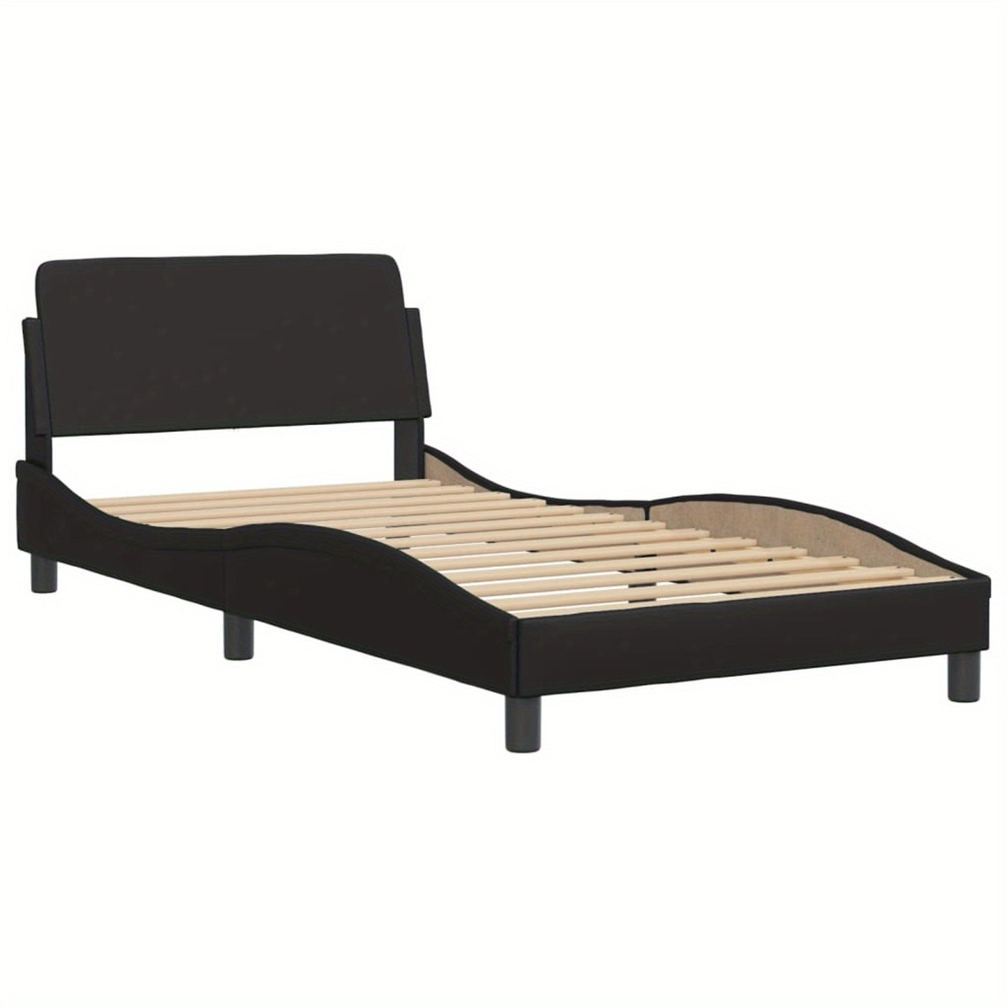 Bed frame with headboard black 100x200 cm faux leather with Slat Support Platform Bed Frame Suitable for Mattress Size 100 x 200 cm (without mattress) for Bedroom