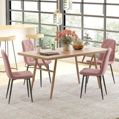 4-Delige keukenstoelenset – Eetkamerstoelen – Stoelenset met rugleuning – Zadelstoel – Woonkamerstoelen – Zachtroze – Ergonomisch ontwerp – Duurzame materialen