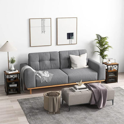 Nachtkastjes – Bijzettafel – Tafeltje – Opbergkast – Vintage Design – Set van 2 – Stevig Metalen Frame – 2 Klapladen en Vakken – Compact Formaat Rustiek Bruin