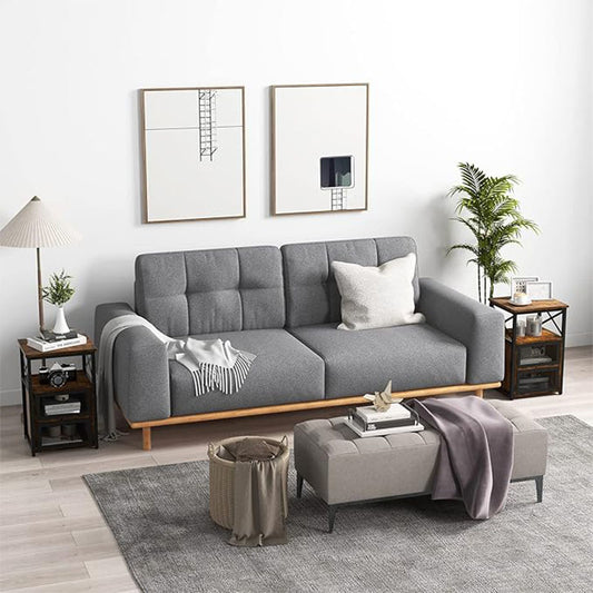 Nachtkastjes – Bijzettafel – Tafeltje – Opbergkast – Vintage Design – Set van 2 – Stevig Metalen Frame – 2 Klapladen en Vakken – Compact Formaat Rustiek Bruin