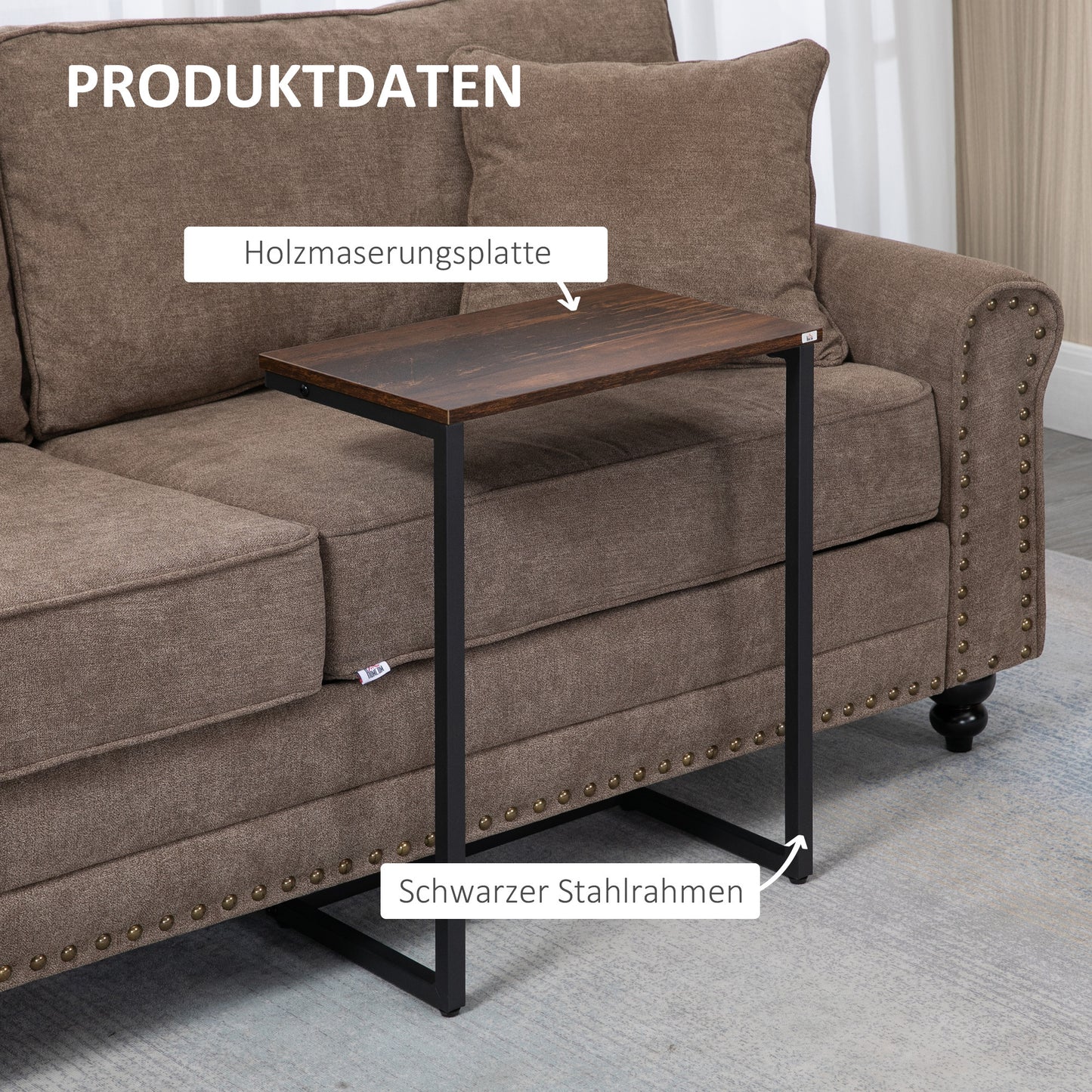 Industriële Bijzettafel – Salontafel – Nachtkastje – Tafeltje – Tafelset – 3-delige Set – Stalen Frame – Bruin Houten Blad – Nestbaar – Verstelbare Voetjes